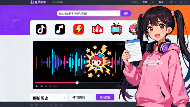 抖音、快手、B站等各大平台一键解析无水印视频，简单易用，神仙宝藏网站-数字宝库