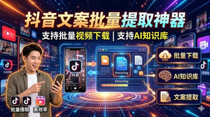 抖音视频文案批量提取神器，支持批量下载抖音视频+AI深度分析，抖音运营必备工具箱，完全免费 ！-数字宝库
